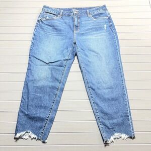 Time and Tru Womens Mid-Rise Straight Leg Jeans Blue Distressed Raw Hem Size 18